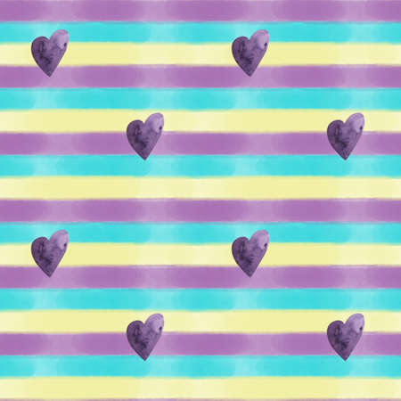 Seamless pattern with watercolor hearts colourful beautiful for textile, paperの写真素材