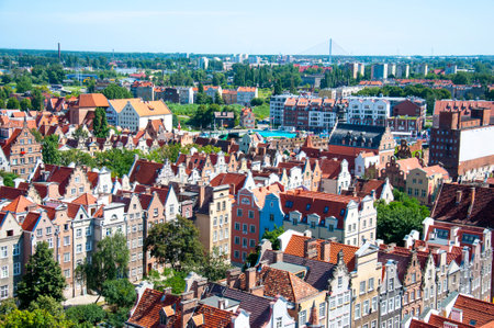 Top view of Gdansk from the tower of St. Marys Basilica, Poland