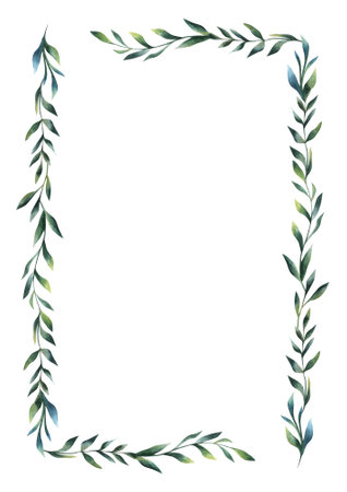 card floral design with green watercolor, herbs, leaves eucalyptus, lily leaves, botanical green,...