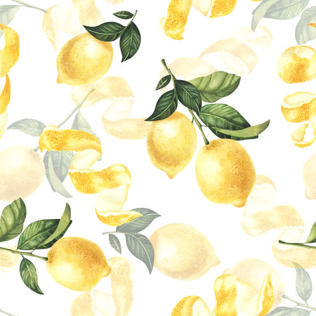 lemon, watercolor pattern, background, fruit, wallpaper, painting, drawingの写真素材