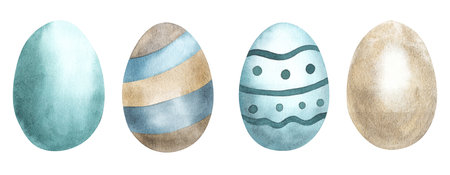 collection of different green blue and beige easter eggs.の写真素材