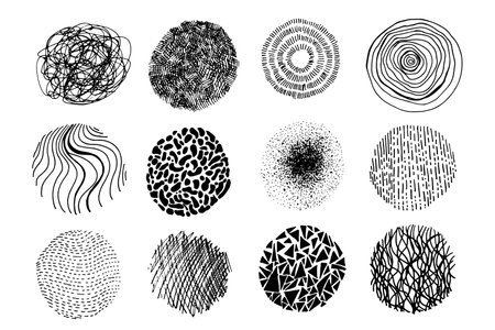 set of hand-drawn circles, elements for design, vector. scribble shapes. concepts for graphic and web design.のイラスト素材