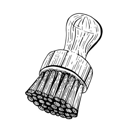 Vector wooden brush for dish washing. Hand drawn shaving brash. Eco friendly element.のイラスト素材