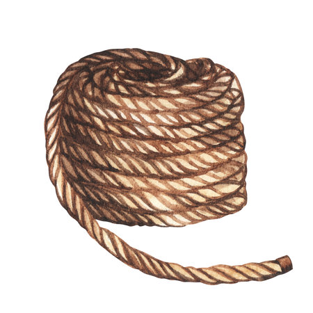 watercolor sketch of rope roll over isolated on white background. Hand drawn. For design, card, invitations, decorの写真素材