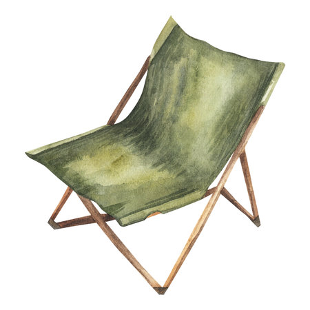 Hand drawn watercolor green camping chair element illustration.の写真素材