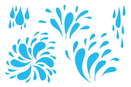 Splash silhouette with droplets. Water drops shapes, liquid burst splashes and ink blot hand drawn vector set of silhouette illustration.のイラスト素材