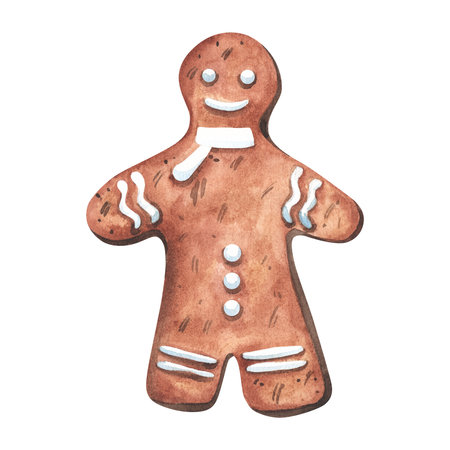 Set of gingerbread cookie in shape of christmas man .Watercolor hand painted illustration isolated on white background. For design, packaging, print.の写真素材