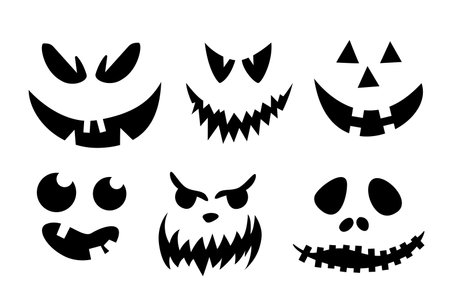 Scary and funny faces of Halloween pumpkin or ghost . Vector collection.のイラスト素材