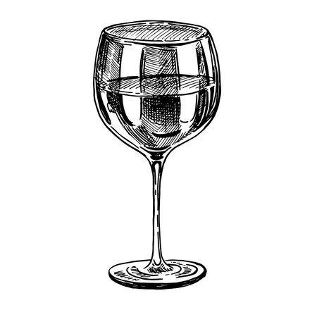 Wine glass. illustration. Winemaking products in sketch style.Vector illustration on isolated background. Classical alcoholic drink. Design For web, info graphics.のイラスト素材