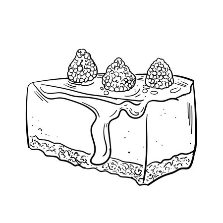Slice of Raspberry Cheesecake. Traditional sweet bakery. Vector engraved icon. For restaurant and cafe menu, baker shop, bread, pasty, desserts, sweets. Sketch Hand drawn isolatedのイラスト素材