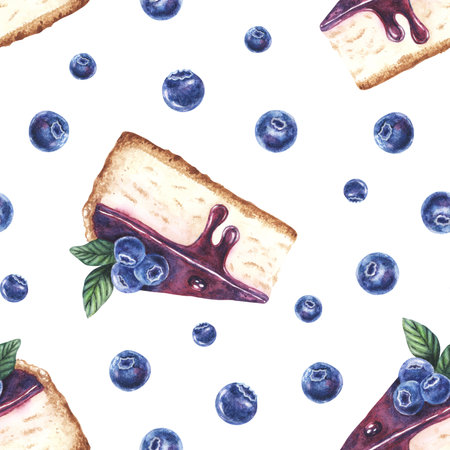 Watercolor seamless pattern sweet dessert. Hand drawn isolated on white background. For designers, menu, shop, bar, bistro, restaurant, for postcards.の写真素材