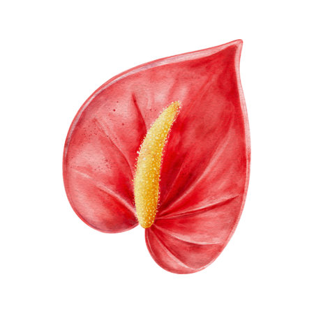 Watercolor clipart Anthurium tropical flower . Hand drawn isolated on white background illustration,...