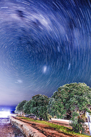 Milky Way over the beach at night. Long exposure photograph.