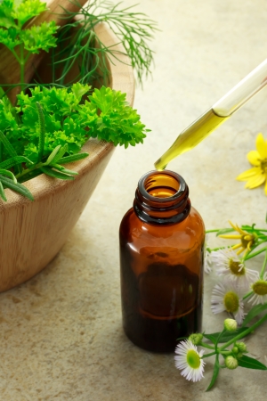 Herbal medicine with dropper bottleの写真素材