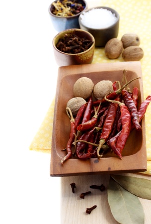 Assortment of spices on white backgroundの写真素材