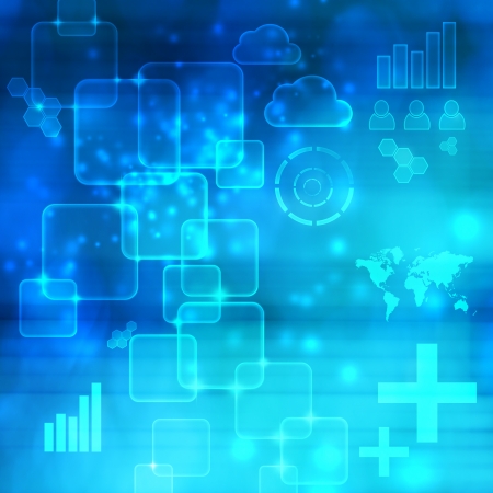 Abstract Technology Blue Shiny Background with Iconsの写真素材