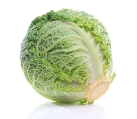 Fresh Savoy Cabbage Isolated on White Backgroundの写真素材