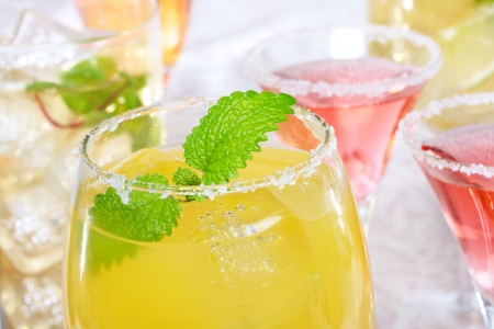 Yellow and red margaritas with saltの写真素材