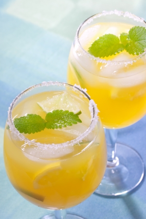 Two fresh margaritas with salt and iceの写真素材