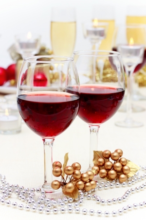 Red wine at Christmas dinnerの写真素材