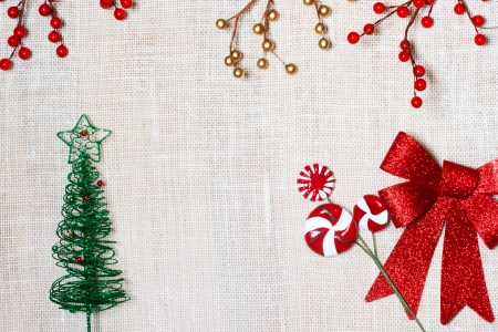 Christmas burlap backdrop with bowの写真素材