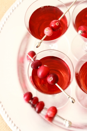 Berry drinks with cranberry garnishの写真素材