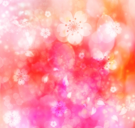 Pink and orange colored cherry blossoms backgroundの写真素材