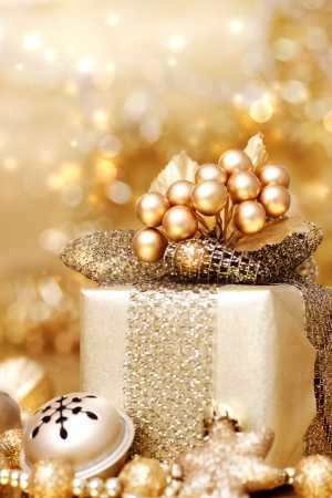 Christmas Gift Box with Bells and Starsの写真素材