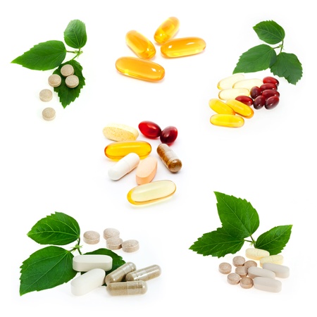 Collection of supplements on white backgroundの写真素材