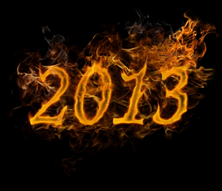 New Year 2013 text made of fire on black backgroundの写真素材