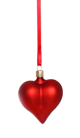 Red heart ornament on white backgroundの写真素材