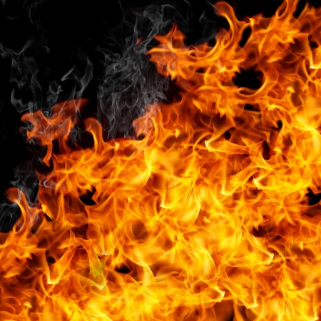 Fire flames on black background の写真素材