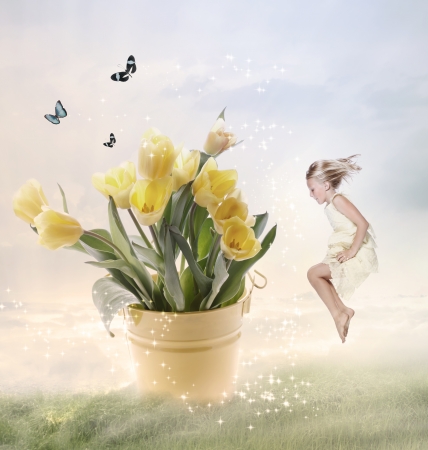 Little Girl with Big Flowers (Fantasy)の写真素材