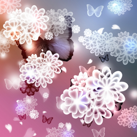 Blossoms and butterflies pastel illustrationの写真素材