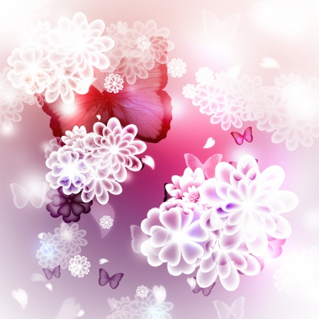 Blossoms and butterflies pastel illustrationの写真素材