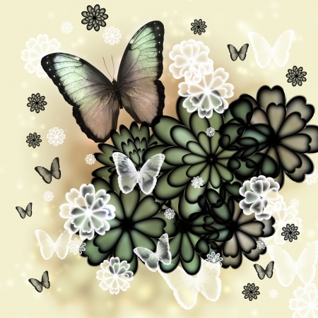 Butterflies and blossoms tinted illustrationの写真素材