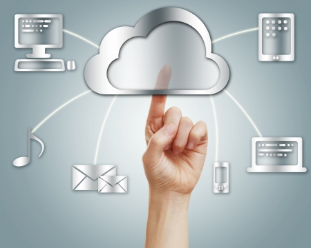 Hand with cloud computing concept in silver backgroundの写真素材