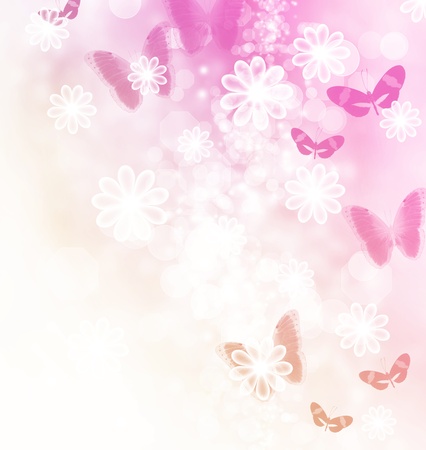 Blossoms and butterflies pastel illustrationの写真素材