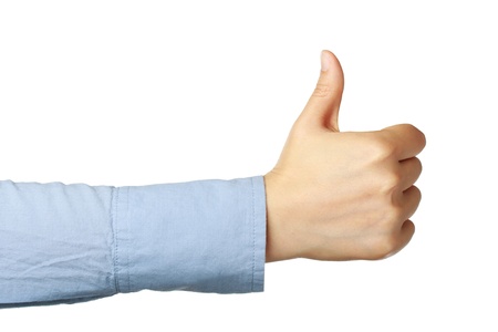 Person giving the thumbs up isolated on whiteの写真素材