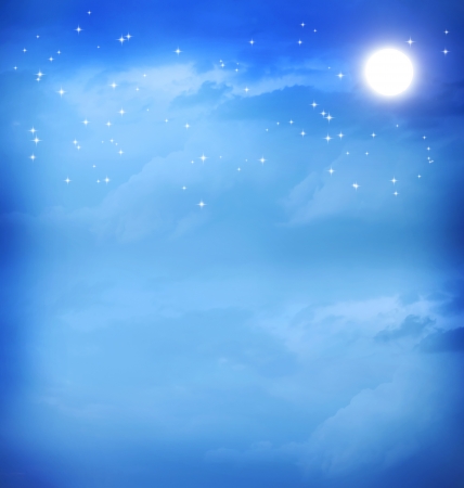 Moon and stars in the blue night skyの写真素材
