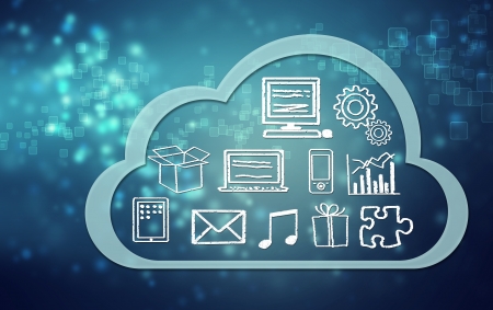 Cloud computing concept icons and symbols on blue backgroundの写真素材