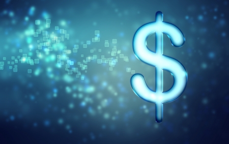 Dollar on abstract blue light backgroundの写真素材