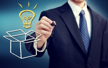 Businessman drawing thinking outside the box themeの写真素材