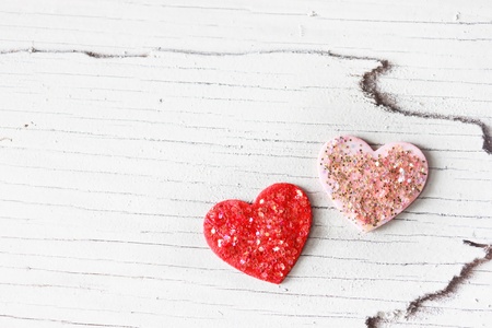 Handcraft pink and red hearts with glitterの写真素材