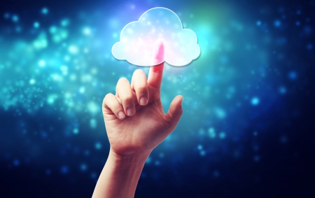 Cloud computing connectivity concept icon being pressed の写真素材