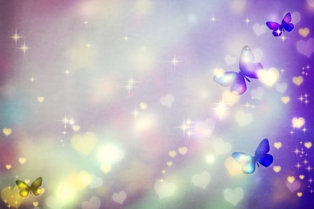 Butterfly silhouettes on shiny purple backgroundの写真素材
