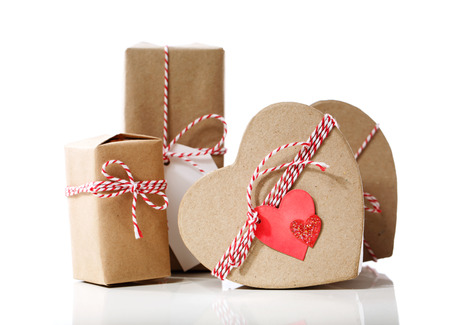 Small Handmade gift boxes isolated on white backgroundの写真素材