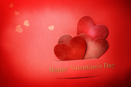 Handmade paper craft Valentine hearts with Happy Valentines Day text and small hearts の写真素材