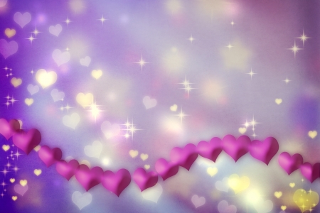 Magenta hearts on a purple shiny backgroundの写真素材
