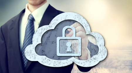 Secure online cloud computing concept with businessmanの写真素材